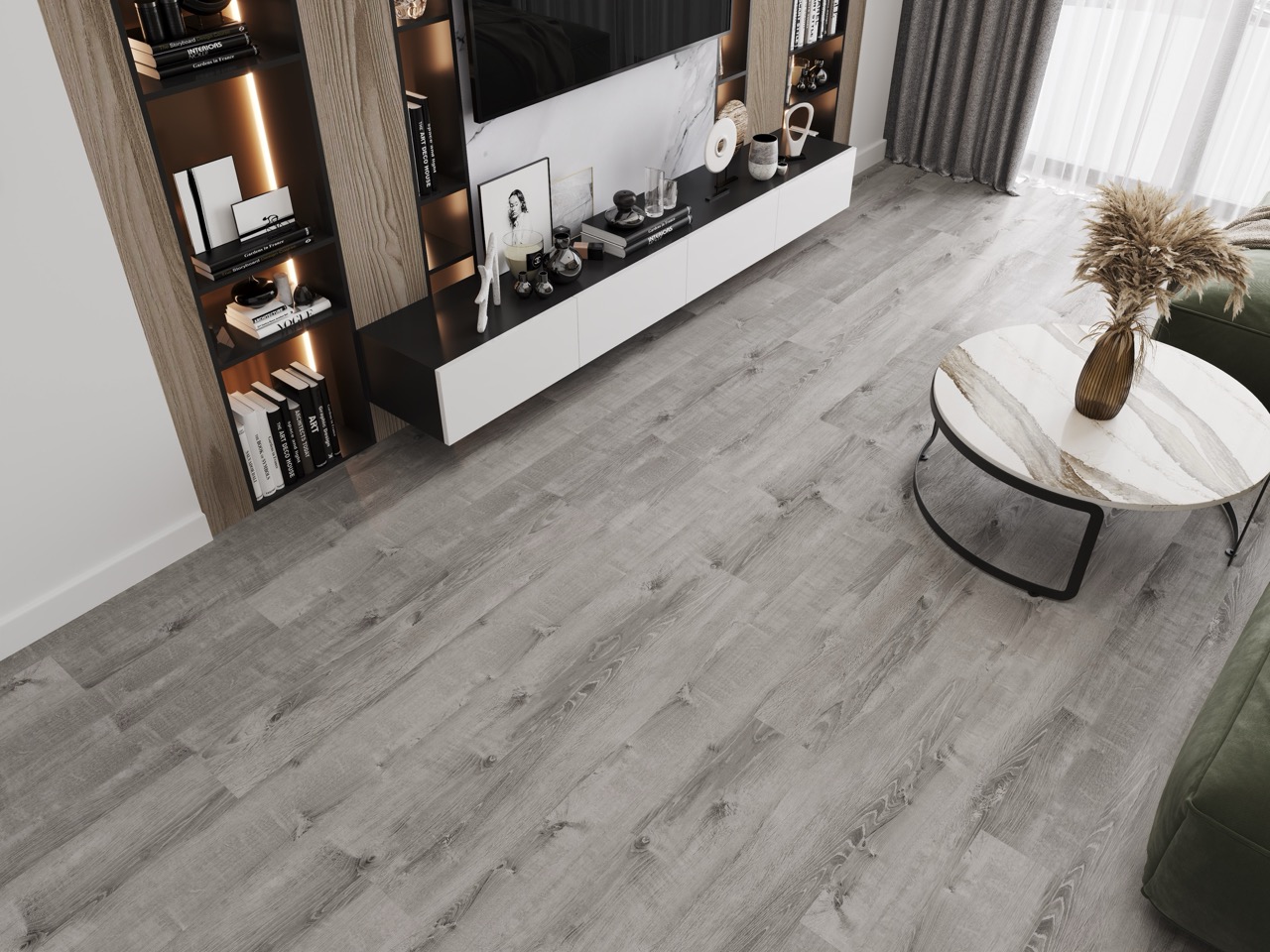 Кварцвиниловый SPC ламинат Cronafloor Nano Дуб Лондон ZH-81133-2 1200×180×3,5 фото в интерьере